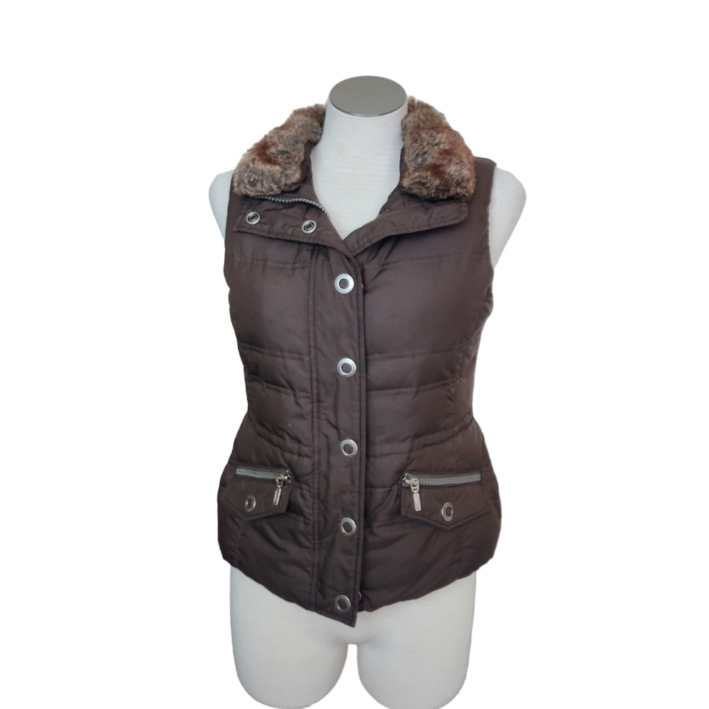 Eddie Bauer Goose Down Brown Zipper Removable Collar Women's Vest  Size XS